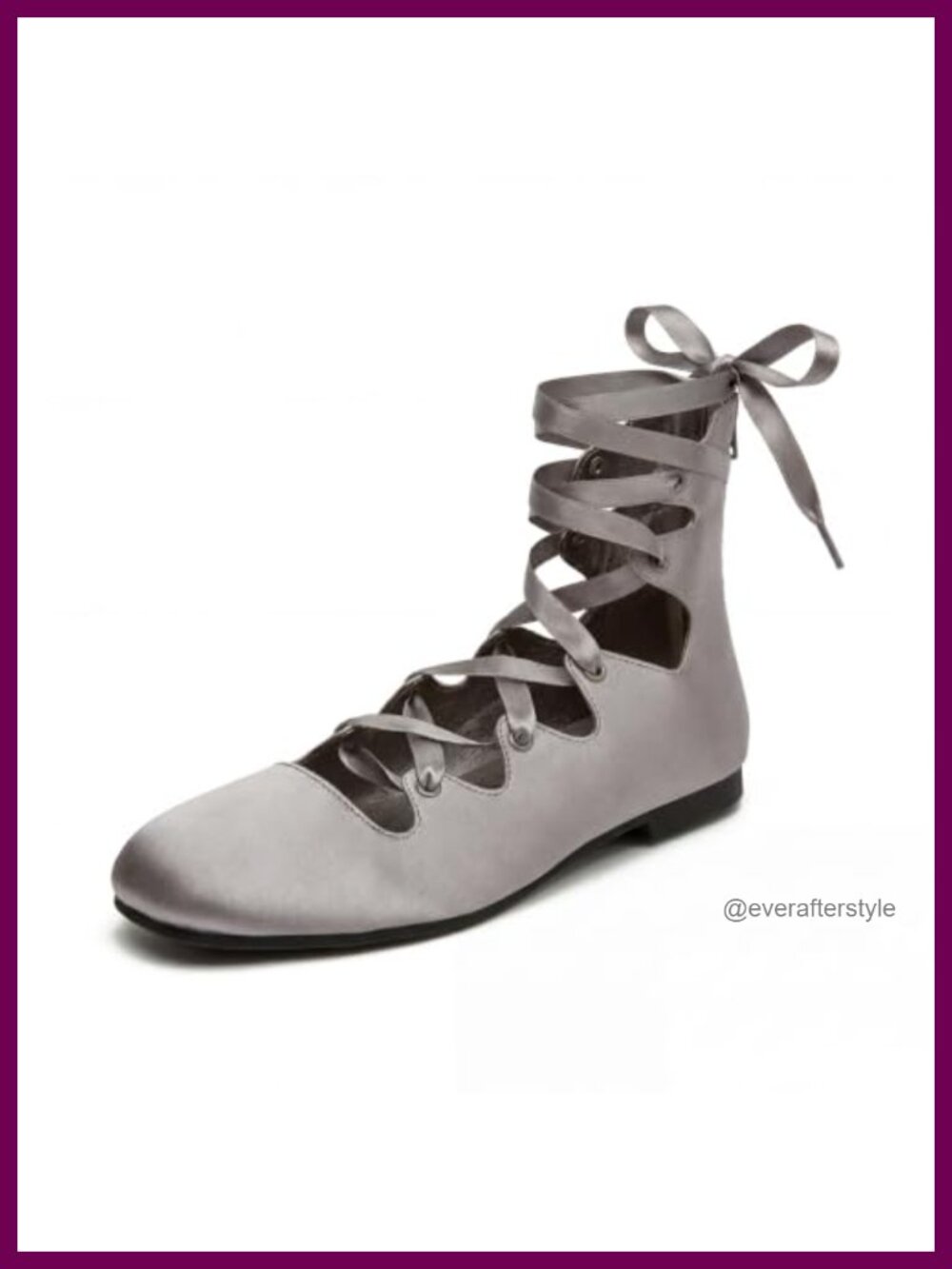 Satin Ballet Flats Round Toe Ribbon Ankle Tie Lace-Up